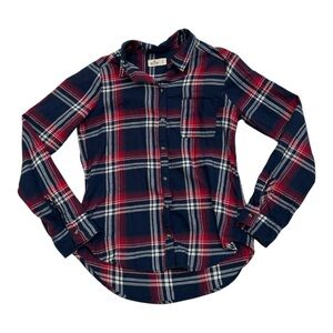 Hollister Plaid Navy & Red Long Sleeve Flannel Button Up - Size Small